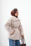Women's Stand Collar Waist Tie Snap Detail Puffer Coat Cream - 2
