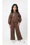 Girls' Seasonal Suit Brown Color Stylish Model Top and Bottom Set Oysoh Fabric Wide Legs - 7