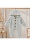 Hooded, Diamond and Knit Patterned, Wooden Buttoned Knitwear Baby Romper - 2