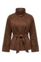 Suede Stand Collar Belted Coat - Brown Brown