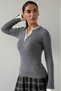 Anthracite Buttoned Collar Long Sleeve Ribbed Slim Fit Women's Bodysuit Mg2729 - 3