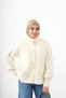 Women's Sleeve Pleat Detail Gold Buttoned Knitwear Cardigan Cream
