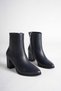 Women's Genuine Leather Pointed Toe Thick Heeled Boots - Navy Blue - 4