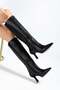 Women's Boots Black Thin Heeled Faux Leather Pointed Toe - 2