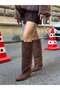 Brown Suede (Veray) XL Oversize Thick Calf 5 cm Mini Heel Boots
