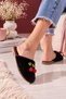 Cerise Cherry Detailed Closed Front Plush Women's House Slippers Soft Sole Gift Dowry House Slippers Stc1379 - 4