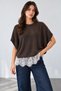 Women's Crew Neck Short Sleeve Lace Cotton Knit Sweater