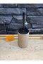 Travertine Stone Toilet Brush Holder - Matte Black Detailed Bathroom Brush - 2