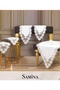 Cream Samina Model 5 Piece Linen Lace Tablecloth Runner Set Dowry Living Room Set - 2