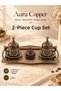 Ottoman Motif Turkish Coffee Cup Set with Lid and Tray Special Metal Presentation Set