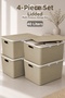 4-Piece Decorative Storage Box - Kitchen Bathroom Cabinet Organizer with Lid 40Lt Beige