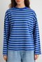 Saks Striped Oversize/Wide Cut Crew Neck Thin Knitted Sweatshirt Twoaw23Sw00326 - 3