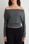 Anthracite Striped Asymmetric Collar Fitted/Bodycon Knitted T-Shirt Twoaw27Ts00134 - 3
