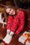 Red-Ecru 2-Piece Cotton Blend Christmas Themed Jacquard Knitted Socks Thmaw27Co00046