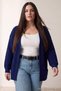 Navy Blue Soft Textured Pocket Detailed Knitwear Large Size Cardigan Tbbaw26Av00027