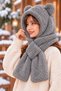Hooded Plush Beanie Scarf Women's Welsoft Fleece Kaşkol Neck Collar Shawl Windproof Hat with Ears - 2