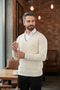Standard Fit Cream Color Regular Cut V-Neck Patterned Knitwear Sweater - 7