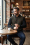 Men's Black Non-Pilling Regular Cut Houndstooth Pattern Polo Collar Knit Sweater - 7