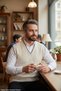 Men's Cream Non-Pilling Anti-Pilling Standard Fit Hair Knit Patterned Knitwear Sweater - 2