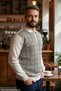 Men's Cream Anti-Pilling Polo Collar Half Zip Thick Knit Patterned Winter Knitwear Sweater Long Sleeve Top Clothes Outfit Old Money Regular Fit Classic Cut Kml103 - 2