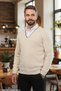 Standard Fit Cream Color Regular Cut V-Neck Patterned Knitwear Sweater - 4