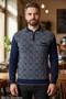 Men's Navy Blue Non-Pilling Standard Fit Polo Collar Knitwear Winter Sweater - 2