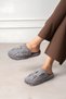 Gofin Gray Mini Butterflies Detailed Plush House Slippers Women's Winter Slippers