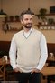 Men's Cream Non-Pilling Anti-Pilling Standard Fit Hair Knit Patterned Knitwear Sweater