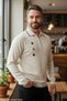 Men's Cream Anti-Pilling Polo Collar Half Zip Thick Knit Patterned Winter Knitwear Sweater Long Sleeve Intersia Top Clothing Old Money Regular Fit Classic Cut Kml120 - 2