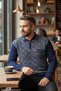 Men's Navy Blue Non-Pilling Standard Fit Polo Collar Knitwear Winter Sweater - 5