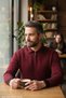 Standard Fit Relaxed Regular Cut Polo Collar Plain Knit Sweater Claret Red - 5