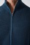 Zippered Indigo Premium Thessaloniki Knit Oversize Cardigan - 5