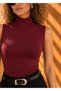 Women's Burgundy Turtleneck Zero Sleeve Premium Fabric Viscose Combed Cotton Lycra Bodysuit