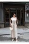 Linda Dress with Fabric Accessories and Belt — Beige - 4
