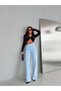 Asymmetrical Belt Detail High Waist Wide-Leg Denim Pants - 5