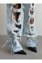 Women's Jean Trousers with Tie-Up Cuffs and Intense Ripped Detailing - 4