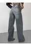 Women's High Waist Cross Button Detailed Wide Leg Denim Trousers - 6