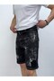 Casual Fit Vintage Patterned Black Denim Shorts - 3