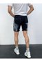 Men's Dark Blue Washed Ripped Detail Slim Fit Jean Shorts - 4