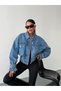 Women's Oversize Double Pocket Crop Denim Jacket Shirt - 5