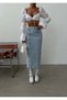 Women's High Waist Buttoned Denim Midi Skirt – 100% Cotton - 6