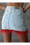 Women's High Waist Mini Denim Skirt with Feather Detail - 4