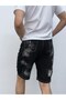 Casual Fit Vintage Patterned Black Denim Shorts - 5