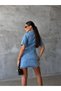 Women's Snap Button Short Sleeve Denim Jacket Shirt and Mini Skirt Two Piece Jean Set - 3