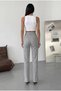 Women's Linen-Look High-Waist Fabric Trousers with Slit Detail - 2