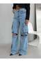 High waist cargo pocketed (detachable) wide leg jean trousers