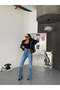 Asymmetrical Belt Detail High Waist Wide-Leg Denim Pants - 3
