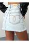 Women's High Waist Cargo Pocket Tasseled Mini Denim Skirt - 2