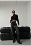 Women's High Waist, Slit-Cut, Shiny Lycra Jean Trousers