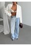 Light Blue High Waist Lace Detailed Jean Trousers Women's Wide Leg Denim Pants - 3